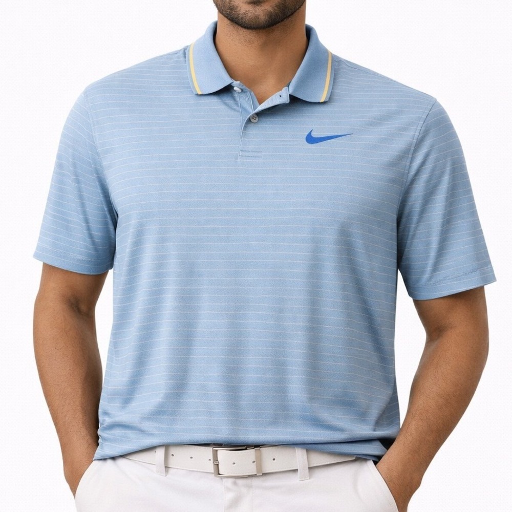 Dri-FIT Striped Blue Polo Spandex Golf Sport Large Nike Mens Athleisure Sporty